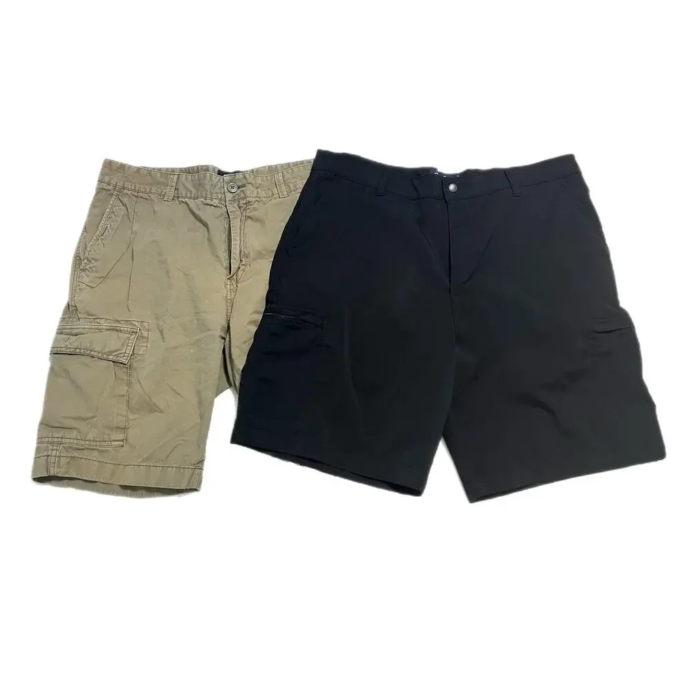 Lot Of 2 Cremieux Chaps Men 36 Blue Khaki Stretch Cargo Shorts 9” Flat Front